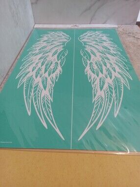 Chalk Couture White Angel Wing Vinyl Decals on Teal